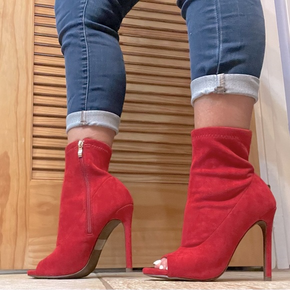 shoe land Shoes - Red Suede Ankle Boots